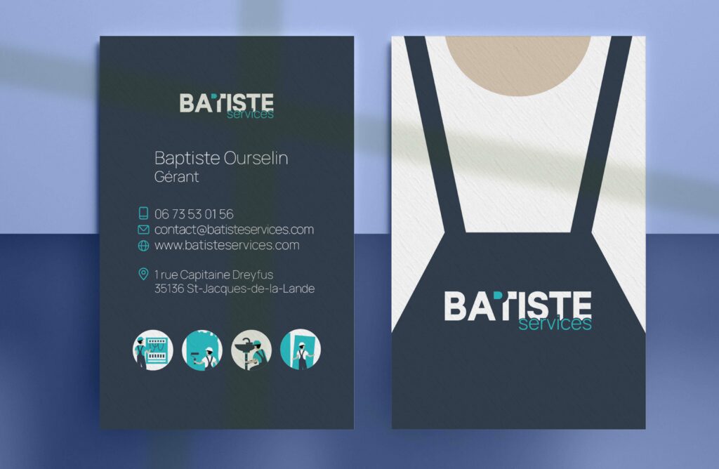 Carte de visite pour Batiste Services, une entreprise spécialisée dans la rénovation intérieure sur Rennes et alentours